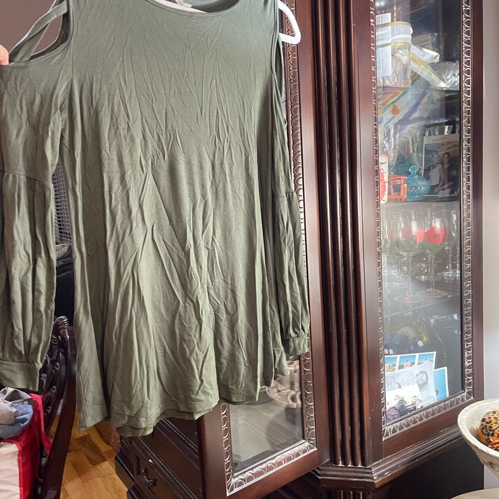 Emerald Olive Green Cold Shoulder Tunic